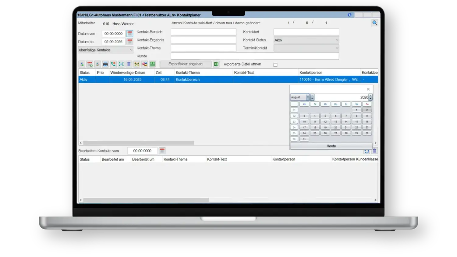Laptop mit geöffneter Software zur Kontaktverwaltung