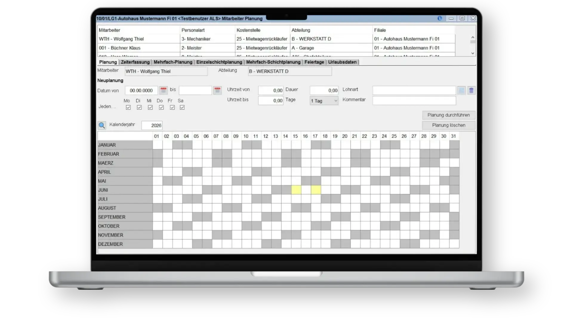 Laptopbildschirm mit einer Software zur Zeitwirtschaft